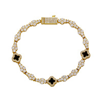 Bracelet Tennis Trèfle à Quatre Feuilles Iced Out 5A CZ, Sertissage à Griffes, Zircon Cubique, Laiton, Bijou Porte-Bonheur Hip Hop pour Femmes et Hommes