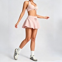 Jupe-short de tennis côtelée personnalisable taille haute 2-en-1 avec cordon de serrage, séchage rapide, pour l'entraînement et la course, pour femme