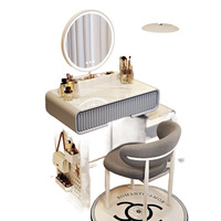 Coiffeuse de luxe avec chaise ronde, ensemble de table de maquillage moderne blanche avec tiroir cannelé pour chambre à coucher