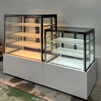 Kabinet peraga kaca berpendingin udara 2 lapisan sudut kanan kabinet peraga LED desigging Supermarket pendingin Freezer/pendingin tampilan kue kulkas