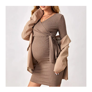 カスタムカジュアルマタニティドレス妊娠中の竹のパジャマのための柔らかい服エレガントなミディマタニティドレスプラスサイズのパジャマ女性 - Product Image 1