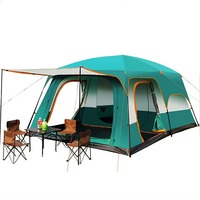Carpa de Camping Extra Grande para Cuatro Estaciones, con Estructura de Acero y Postes de Fibra de Vidrio, Montaje Manual, Dos Habitaciones y Sala de Estar, para Grupos de 58 Personas