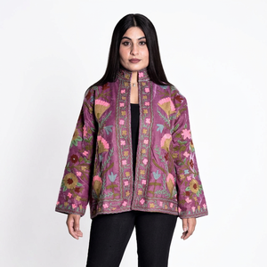 Best Selling Short Winter Quilted Jacket for <b>Women</b> Handmade Suzani Embroidery <b>Velvet</b> Fabric Free Size Printed 100% Cotton - Product Image 1