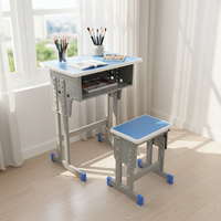 Table d'étude pliable en bois au design simple et durable, réglable en hauteur, avec chaise et structure métallique pour l'école, la maison, le bureau, la chambre et le salon
