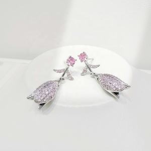 Precio de fábrica, pendientes de plata 925 con circonita rosa, de alta calidad, exagerados, elegantes, para fiesta de verano, para mujer, infantiles, estilo occidental. - Product Image 5