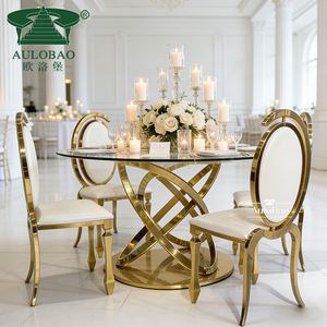 Ensemble de table à manger de luxe pour 8 personnes avec chaises, plateau en verre et base en acier inoxydable - Product Image 1