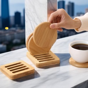 Juego de Posavasos Redondos de Bambú Natural con Soporte de Almacenamiento, Aislantes del Calor, Antideslizantes, para Tazas de Té, Uso Doméstico - Product Image 2