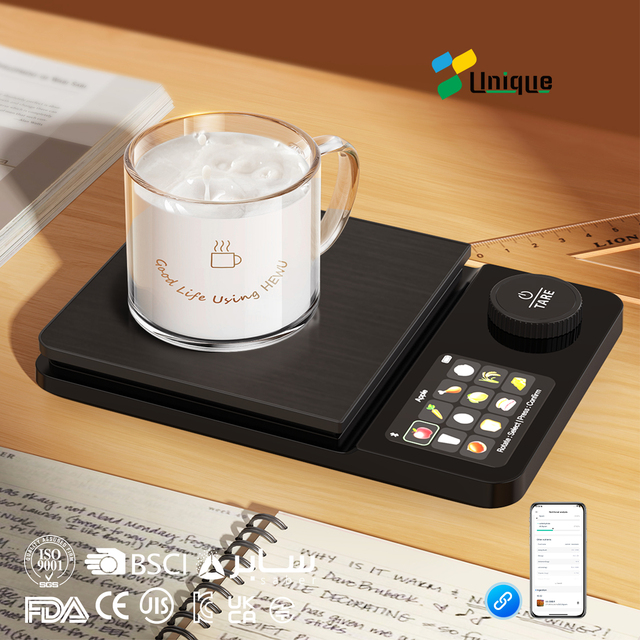 Unique Customizable Smart Digital Electronic Kitchen Scale with Glass Platform for Enabled Weight Measuring for Coffee & Baking