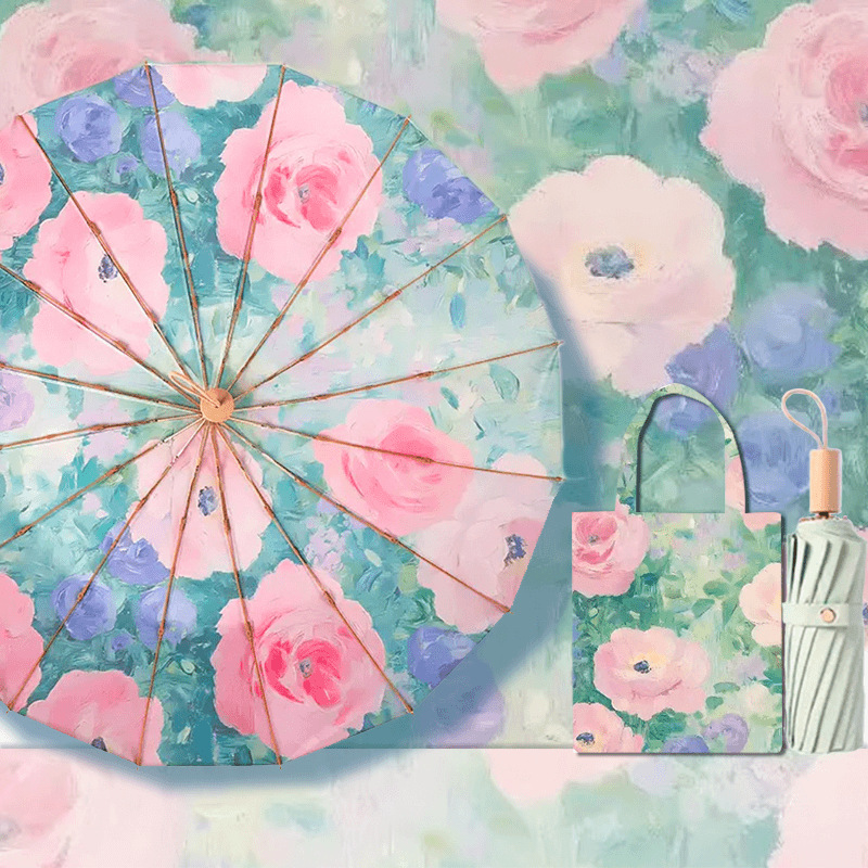 Parapluie doré à 16 os de fleur Luoshen