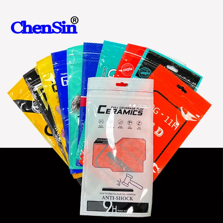 phone Screen protector packaging bags mobile glass film plastic pouch printed non-woven fabric zipper bag