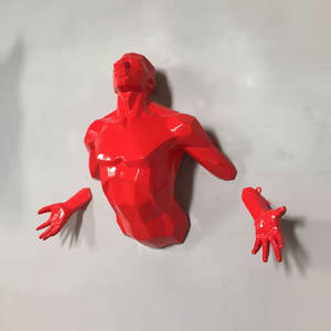 โรงงานขายส่ง รับออกแบบ งานประติมากรรมติดผนัง 3 มิติ รูปคน ทำจากเรซิ่นและไฟเบอร์กลา<span class=keywords><strong>ส</strong></span> <span class=keywords><strong>ส</strong></span>ีแดง ขนาดเท่าคนจริง งานฝีมือ - Product Image 1