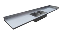 Comptoir de cuisine moderne ignifuge en acier inoxydable 304 intégré, durable et écologique, avec évier, robinet et plateau en granit artificiel