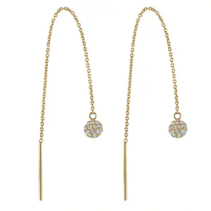 Gemnel Wholesale handmade fashion 925 silver jewelry diamond sphere thread earrings