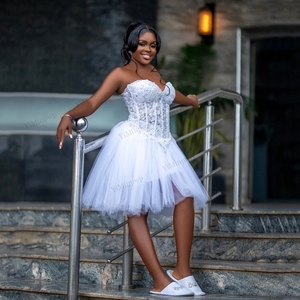 Vestidos de <span class=keywords><strong>Novia</strong></span> Africanos para Mujeres Jóvenes, con Apliques, Escote Corazón, Perlas, Línea A, Tul, Vestido Corto de Compromiso, Personalizado - Product Image 2