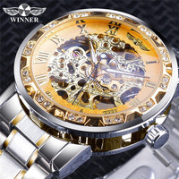Montre mécanique Winner S1089 avec cadran creux, bracelet en acier étanche, montres automatiques lumineuses pour hommes