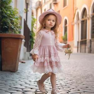 Robes espagnoles en dentelle pour bébé, robe rose pour filles, volants, vente en gros de vêtements pour enfants, vêtements pour enfants de 2 à 6 ans - Product Image 4