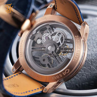Montre mécanique automatique squelette en acier inoxydable or rose, design populaire ajouré, pour homme, personnalisable, montre-bracelet de loisirs