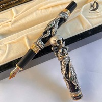 Stylo plume Jinhao Snake, couleur noire, avec tête de crâne, métal massif, luxe, calligraphie, stylo à encre, coffret cadeau