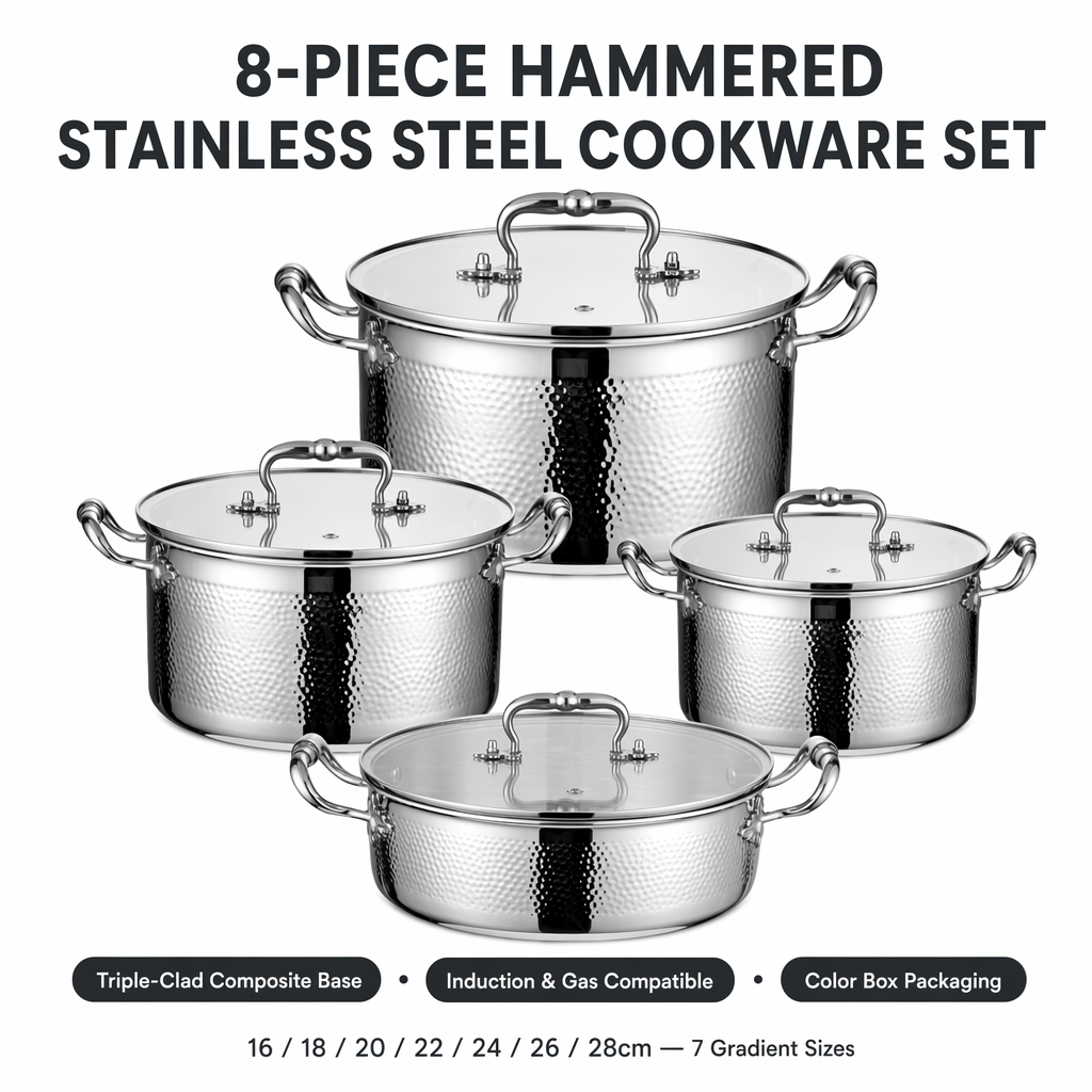 Hot Sale 304 Stainless Steel Hammer Pot Set High-grade Double Ear Soup Cookware Sustainable Modern Design Dishwasher Safe Gas · image 4