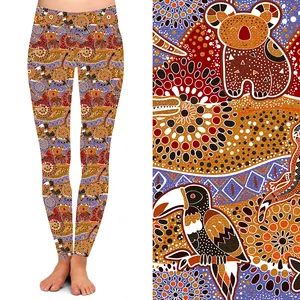 Leggings de yoga avec imprimés animaux de l'inde, vêtement ethnique et original, kangourou, koala, gecko, taille haute, peau de pêche