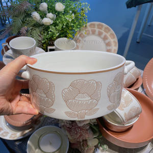 Set de vaisselle en céramique Alice Creative Nordic Ins Style Light Luxury Bean Sand Porcelain Bowl Plate Combination Oval Pattern - Product Image 4