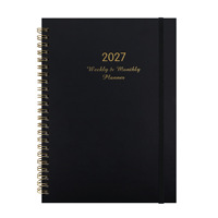 Agenda Espiral Semanal y Mensual 2027 con Banda Elástica, Cubierta de PU Suave, Papel Dorado, Tamaño A5, para Oficina, Escuela y Horarios
