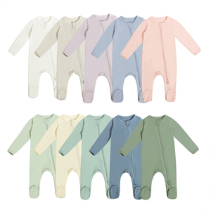 편안한 스판덱스 대나무 섬유 아기 발 장난 꾸러기 긴 소매 지퍼 앞 대나무 어린이 의류 매일 놀이 및 외출을위한 의류 - Product Image 1