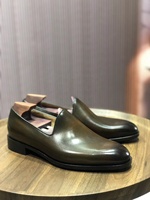 Mocassin Olive Plat À Bout Rond ML18 Cie pour Homme, Chaussures Bateau À Enfiler, Peintes à la Main, Semelle Extérieure en Cuir de Haute Qualité, Chaussures Sur Mesure d'Automne