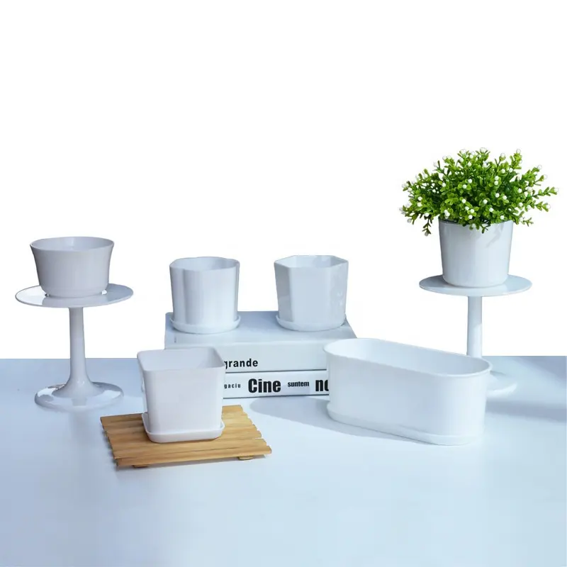 White Polygonal Simple Flower Pot Home Garden Office Minimalist Bonsai Flower Pot Succulent Resemble Ceramic Plant Pot