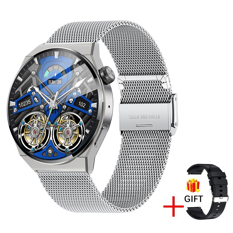 6 acier maille argent + bracelet silicone noir