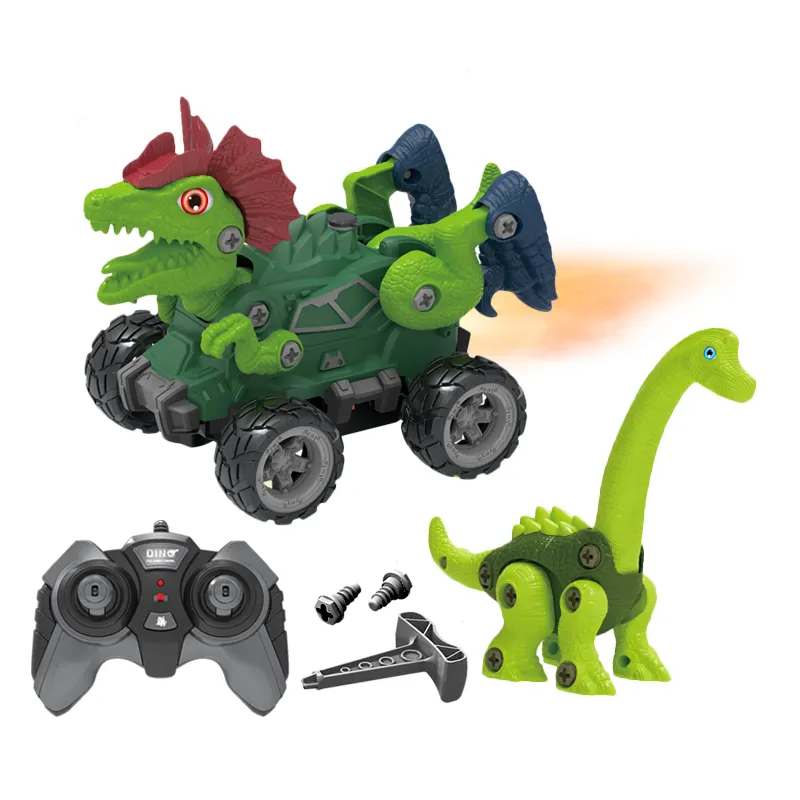 Popular Spray 4WD 2.4G Off Road RC Car Education DIY Assemble Dinosaur Drift Rechargeable Remote Control Truck For Kids Toy