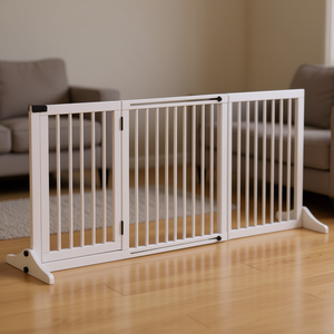 Barrière pour chien autoportante en bois à 3 panneaux, réglable 44,5-65,25x14,25x28, blanche, avec porte verrouillable, pour usage intérieur - Product Image 2