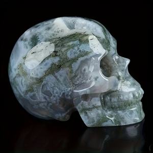 Crâne en Agate Mousse Naturelle Sculpté à la Main, Pierre de Guérison en Cristal pour Reiki, Méditation, Équilibrage des Chakras, Décoration d'Intérieur et Collection - Product Image 3