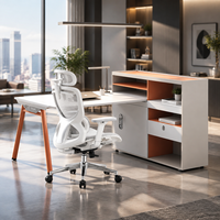 Bureau de direction moderne avec armoire de rangement latérale, poste de travail modulaire pour personnel avec étagères ouvertes, mobilier de bureau commercial