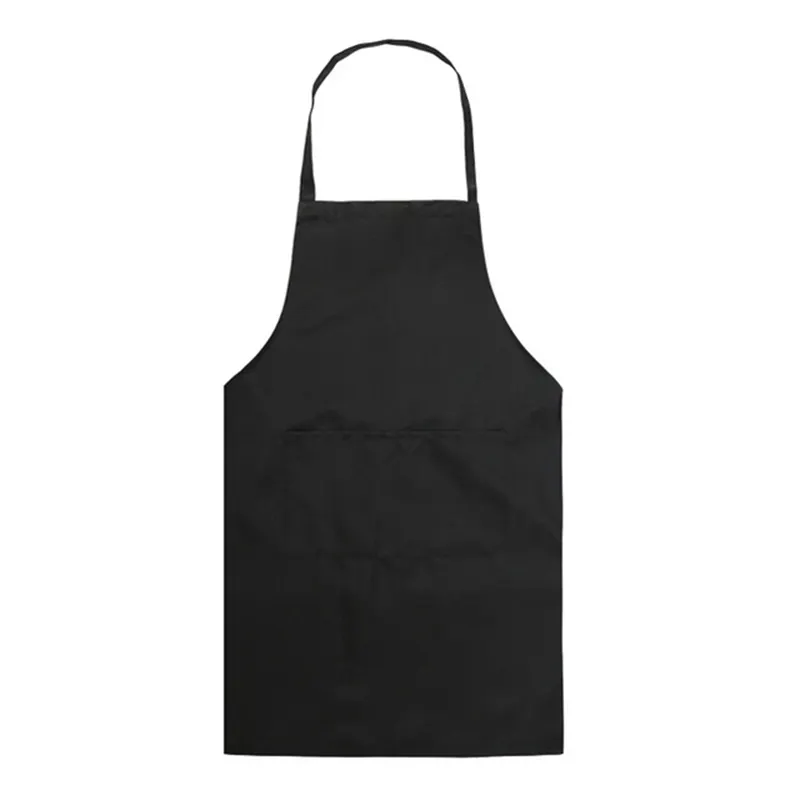 Toptan özel Logo düz siyah pamuk Polyester su geçirmez şef Cafe barbekü yemek pişirme temizleme mutfak önlükleri mutfak önlüğü
