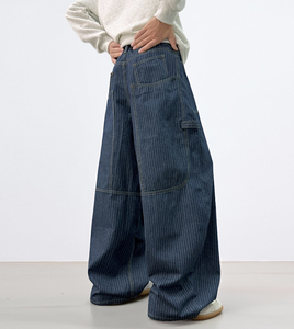 Jeans Dake bleu, coupe ajustée, rayé, style streetwear, jeans larges, patchwork, jeans et pantalon en denim pour homme - Product Image 5