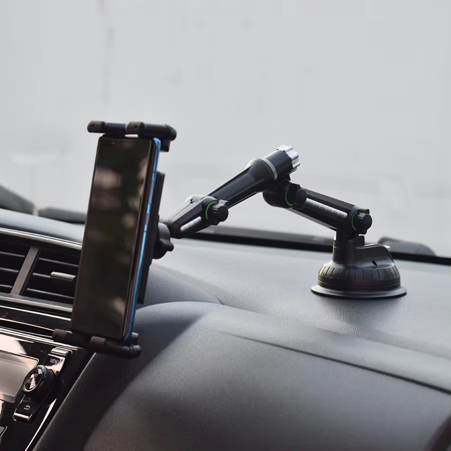 Alloy Car Mount Suction Cup Extendable Tube Foldable Phone Tablet Holder for Truck Bus Dashboard - L