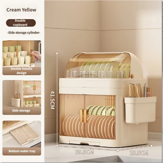 Gabinete Combinado de 2 Niveles, Color Crema y Amarillo