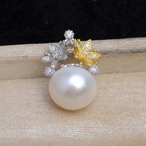 ฐานจี้เงินแท้ S925 รูปดอกไม้สองสี สำหรับงาน DIY ขนาด 12-14 มม. ไข่มุกกึ่งสำเร็จรูป - Product Image 1