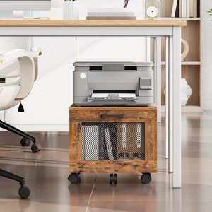 Printer <b>Shelf</b> With Drawer And Mesh Storage Office <b>Desktop</b> Organizer Tiger Palm Color Standing Type - Product Image 1
