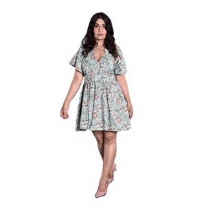 Modern Natural Button Decoration Beachy Vibes <b>Pool</b> Women's Casual Floral Printed Breathable Cotton A-Line V-neck Short Dress - Product Image 1