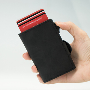 Casekey Wholesale Custom RFID Blocking Pop up <b>Metal</b> Card Holder Slim Minimalist Pu Vintage Leather Smart <b>Wallet</b> With Money Clip - Product Image 1