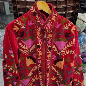 Handmade Suzani Embroidered Knitted Velvet Bomber <b>Jacket</b> Boho Reversible Letter Detail Vintage <b>Hippie</b> Winter Warm Eco-Friendly - Product Image 1