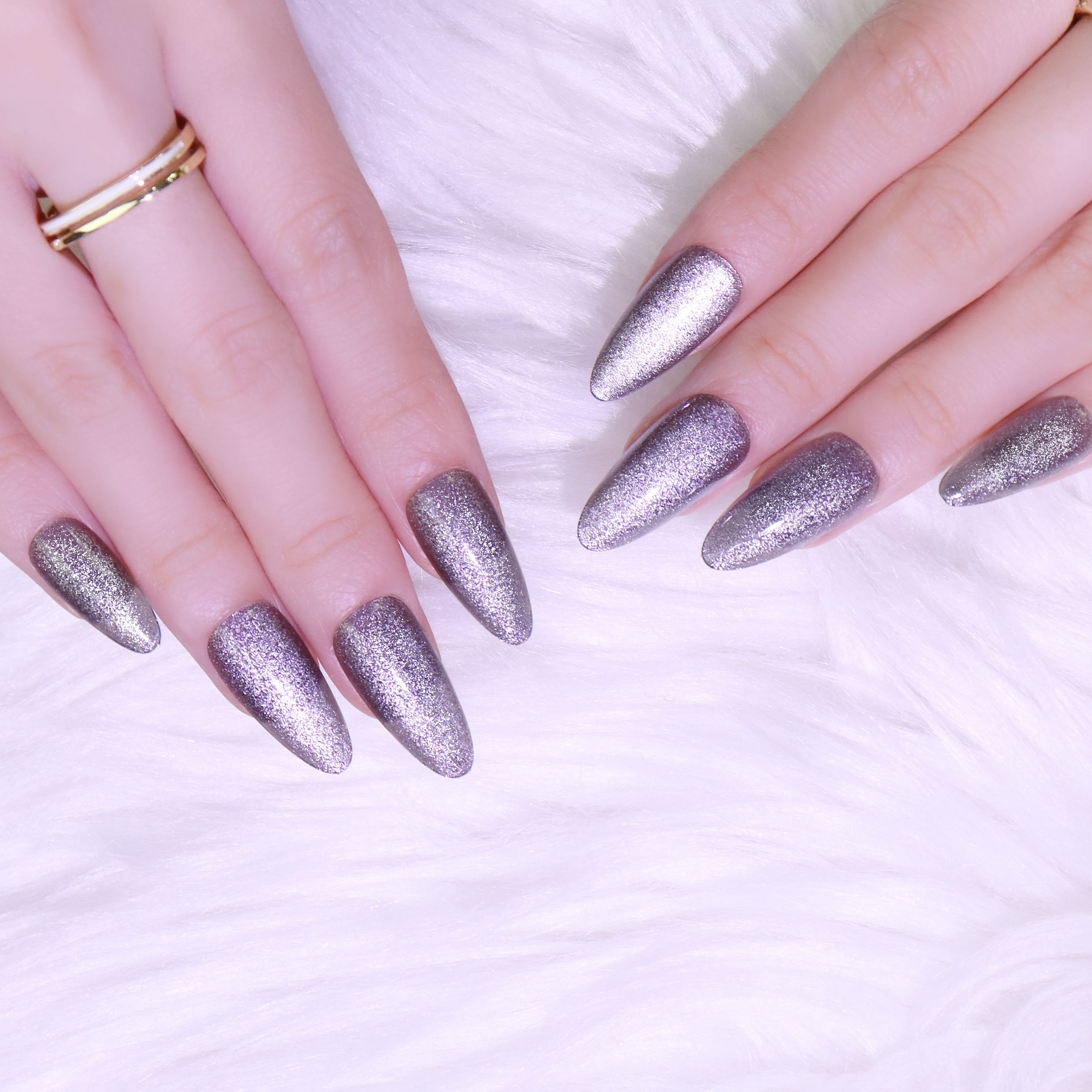 AIERFEI Velvety Shiny Cat Eye Nails Long Almond False Nails Tips OEM Private Label Women Nail Tips Gel Polish Effect