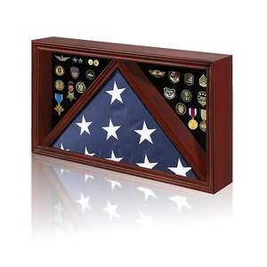 2026 vitrine de drapeau d'inhumation pour drapeau d'inhumation vétéran et médailles boîte d'ombre en bois massif avec rectangle en verre véritable acajou - Product Image 3