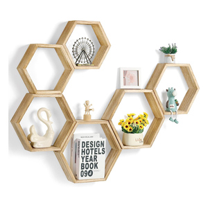 Bộ 6 tổ ong hình lục giác kệ gỗ lưu trữ Kệ hiển thị hình học bằng gỗ nổi hình lục giác Kệ tường nhà bếp - Product Image 6