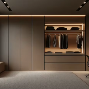 Dressing sur mesure moderne de luxe, armoire autoportante avec cloison en verre, éclairage LED, chambre à coucher, appartement, villa, maison - Product Image 1