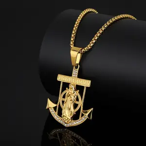 Yiwu DAICY high quality hip hop iced out pendants jewelry Notre Dame anchor 18k gold plated stainless steel necklace for men