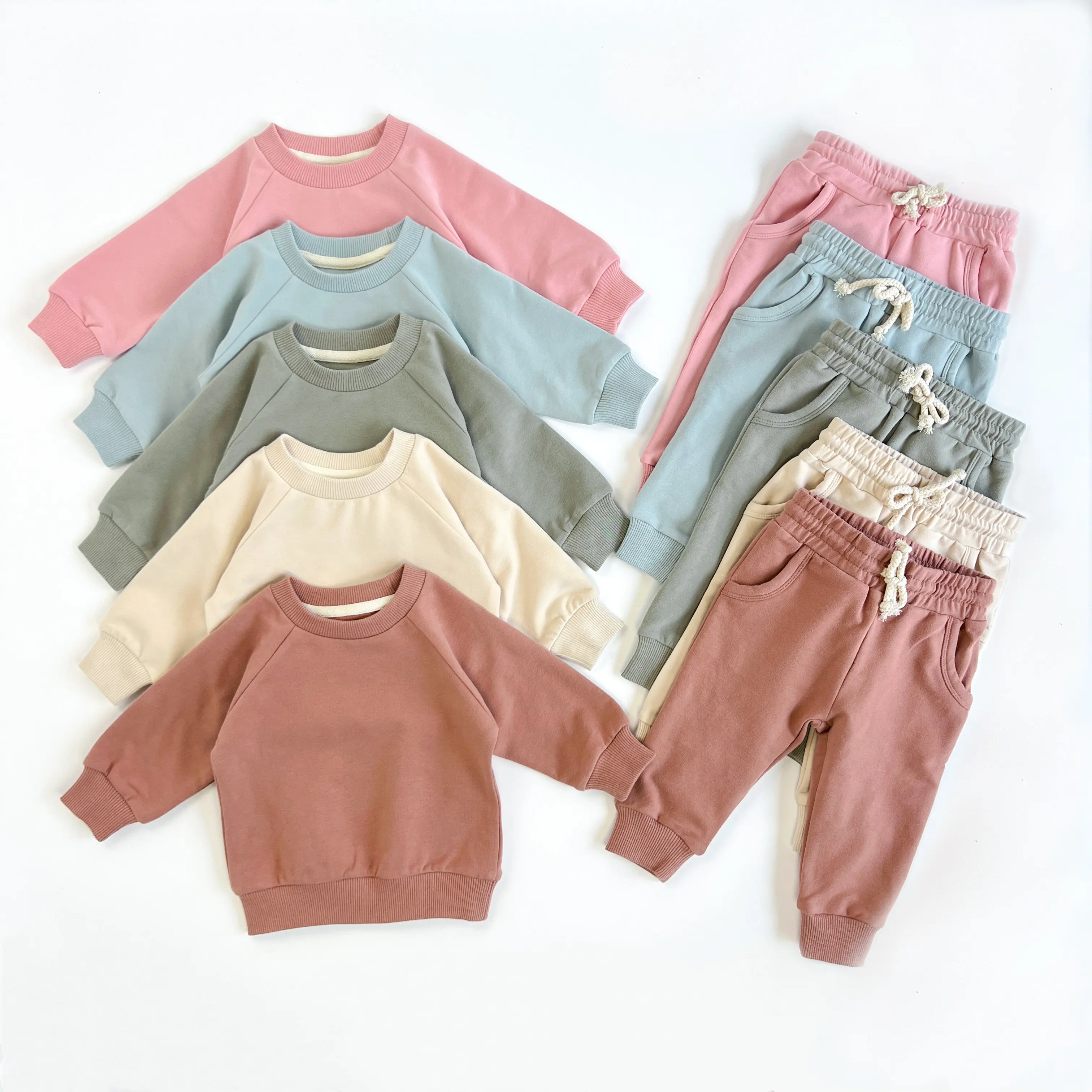 Autumn Baby Organic Cotton 2pcs Clothing Set Kids Raglan Sleeve Top Pant Sweatshirt Set Tracksuit