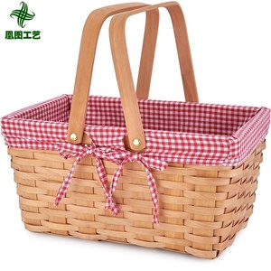 Cestas de Mimbre Tejidas a Mano, Naturales, Retro, <span class=keywords><strong>para</strong></span> Picnic, Regalo, Almacenamiento, con Asa Doble Plegable, Forro Rojo, <span class=keywords><strong>para</strong></span> <span class=keywords><strong>Camping</strong></span> y Cocina - Product Image 1